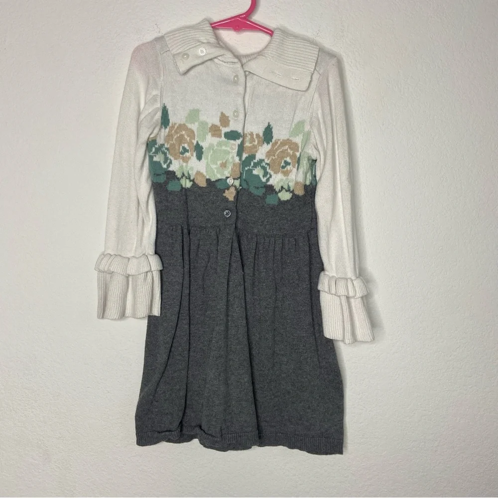 Janie and Jack Green Floral Sweater Dress Size 6
